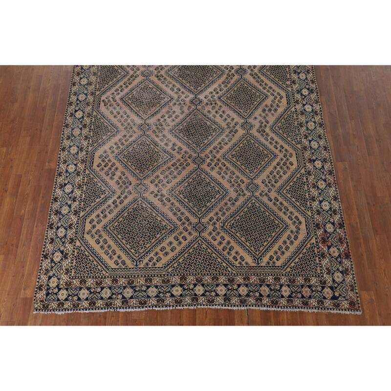 Distressed Bakhtiari Vintage Persian Area Rug Hand-Knotted Wool Carpet - 7'0" x 9'8"