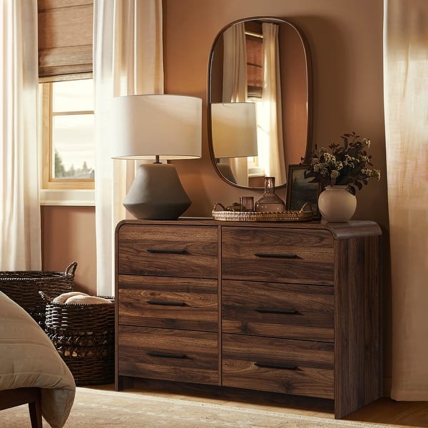 brown horizontal dresser Walnut Finish Engineered Wood 6-Drawer with Rounded Corners - On Sale - Bed Bath & Beyond cheap black dresser