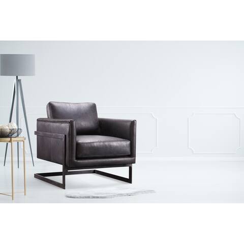 Aurelle Home Industrial Top Grain Leather Accent Chair