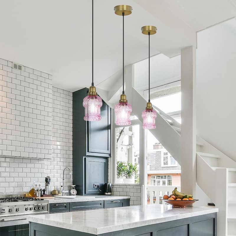 Baptiste River of Goods Purple/Yellow/Green and Gold Glass and Metal 4.5-Inch Pendant Light with Adjustable Hanging Cord