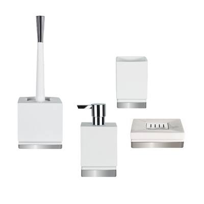 4-Piece Bathroom Accessories Set Spirella Roma White And Silver Stoneware
