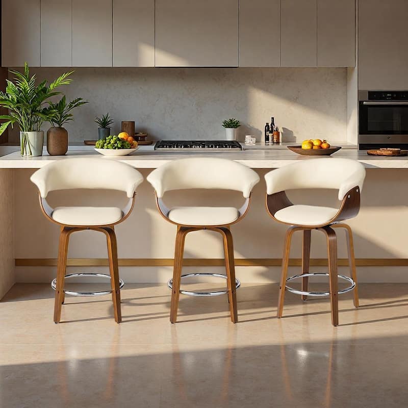 Glitzhome Set of 4 Modern Counter or Bar Height Faux Leather Swivel Upholstered Pub Stools