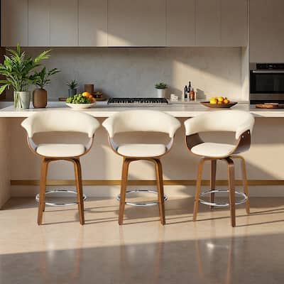 Glitzhome Set of 4 Modern Counter or Bar Height Faux Leather Swivel Upholstered Pub Stools