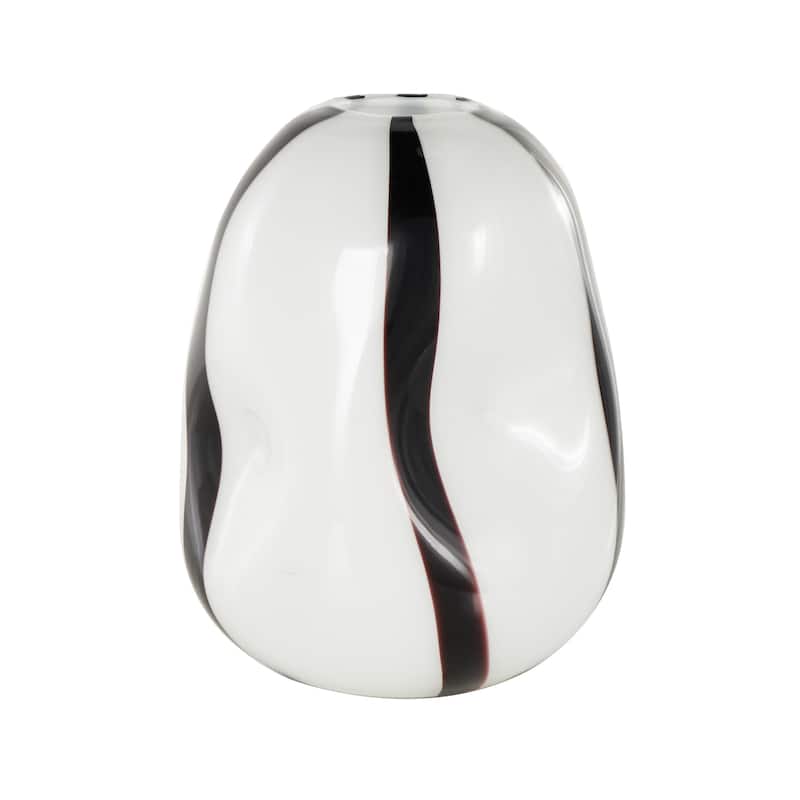 Glass Concaved Round Vase with Black Stripes - White - Roche River Decor