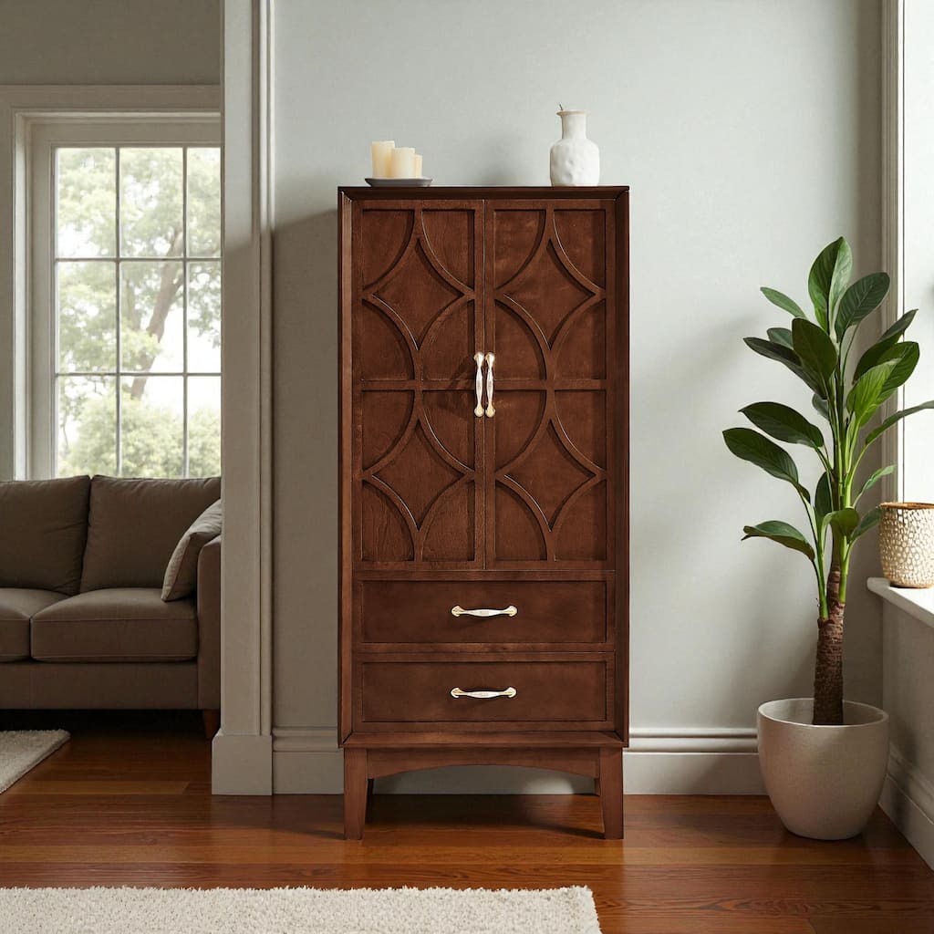 53.5" Tall Mid-Century Modern Storage Cabinet with Doors and Drawers, Retro Buffet Pantry Cabinet