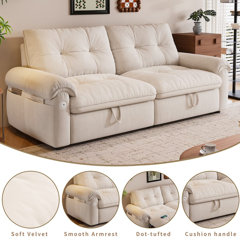 2-in-1 Velvet Pull Out Sleeper Sofa Bed Convertible Loveseat Couch for Sitting, Napping or Sleeping with Side Pockets and USB