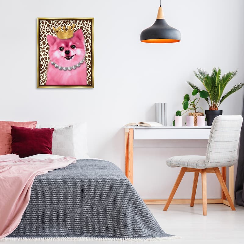 Stupell Pink Royal Pomeranian Framed Floater Canvas Wall Art Design By Matthew Piotrowicz