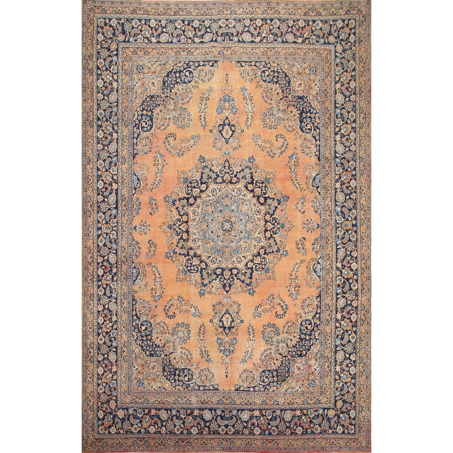 Vintage Orange Mashad Persian Area Rug Hand-Knotted Wool