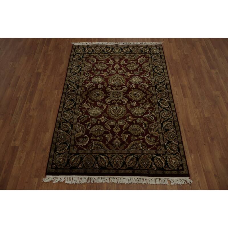 Hand Knotted Oriental 100% Wool Carpet Traditional Floral Red Agra Area Rug - 6' 0'' X 4' 1''