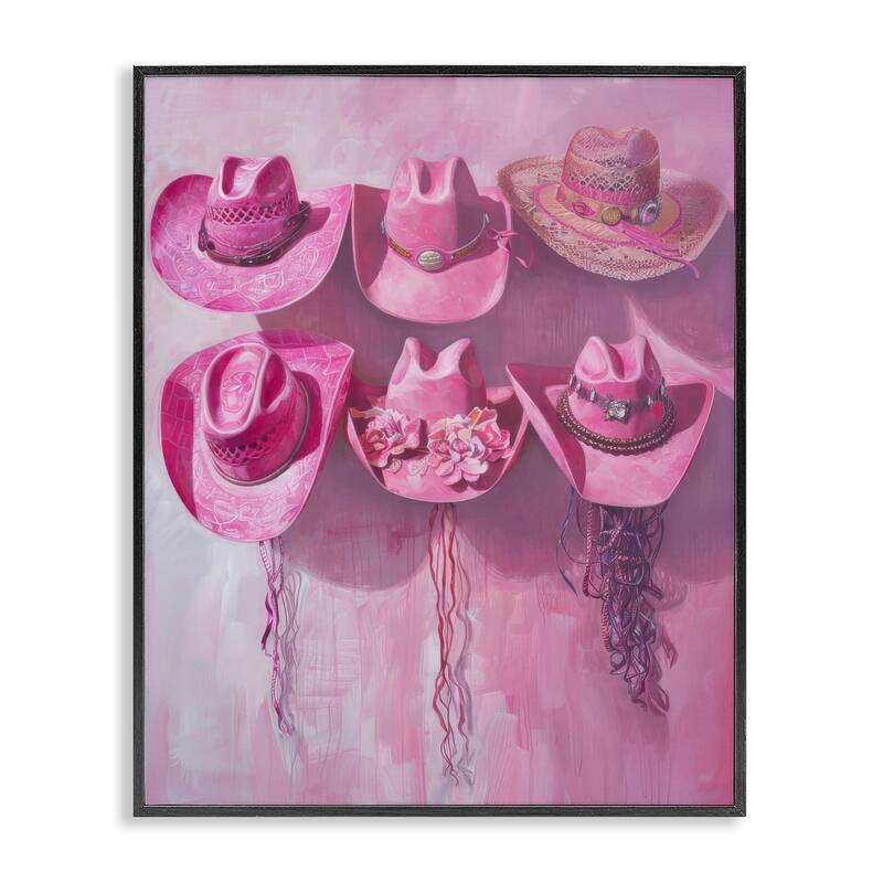 Stupell Hanging Pink Cowgirl Hats Framed Giclee Art Design By LSR Design Studio - 24 x 30 - Black