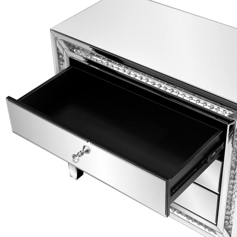 Glam Mirror Nightstand Bedside Table with 3 Drawer Chest