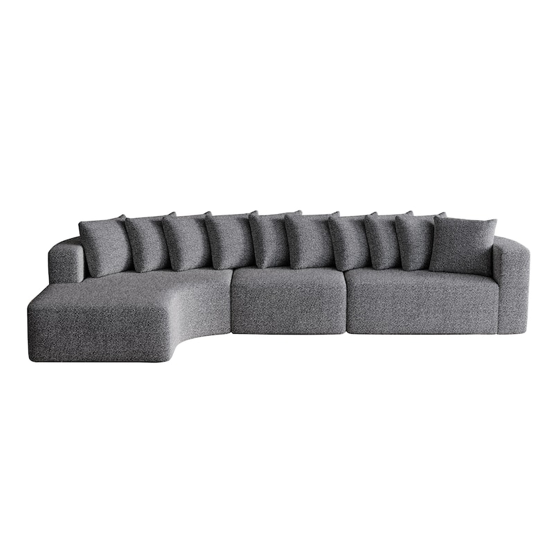 Chenille L-shaped Sectional Sofa with Curved Chaise Lounge and Piloows