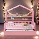 preview thumbnail 10 of 25, Modern Twin Size Wooden House Bed Kids Bed with Trundle and Shelf,Playhouse Design Pink