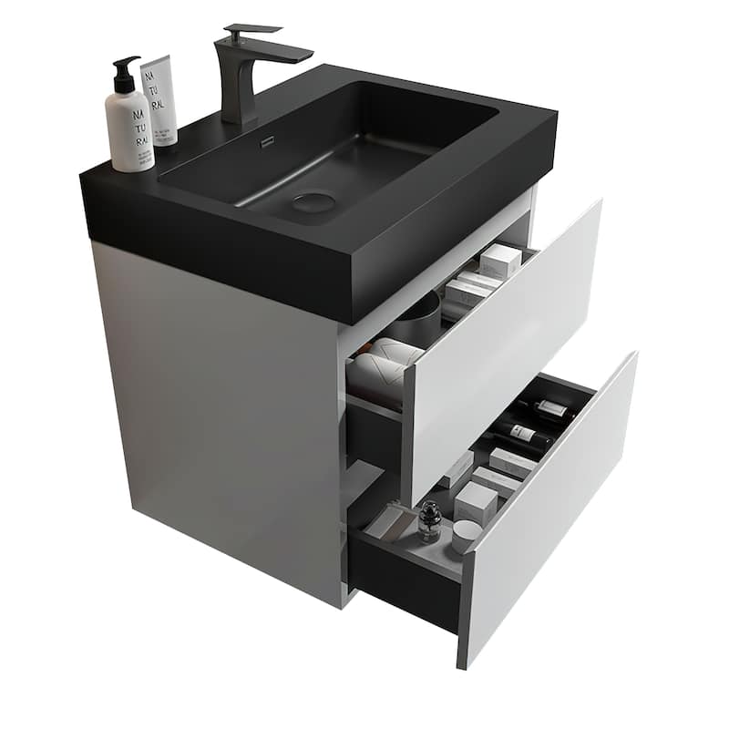 24" Bathroom Vanity with Sink, Large Storage Wall Mounted Floating Bathroom Vanity,One-Piece Sink Basin without Drain and Faucet