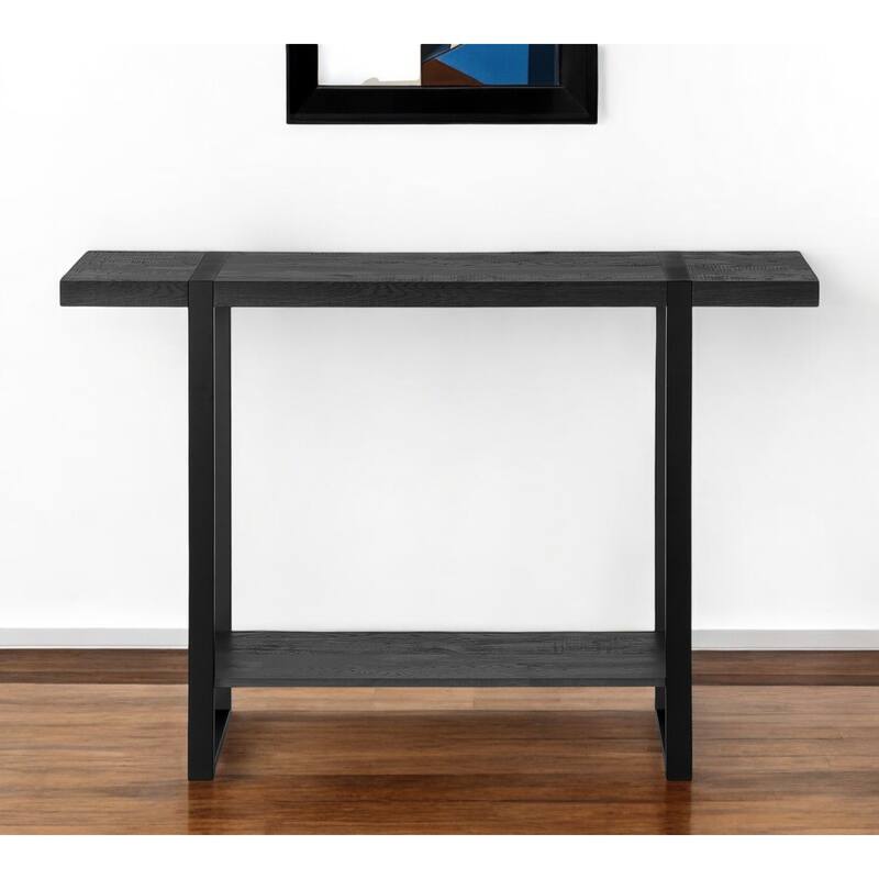 HomeRoots 47" Black Wood and Metal Distressed Sled Console Table With Shelf - 47.25' X '32' X '12 - Black