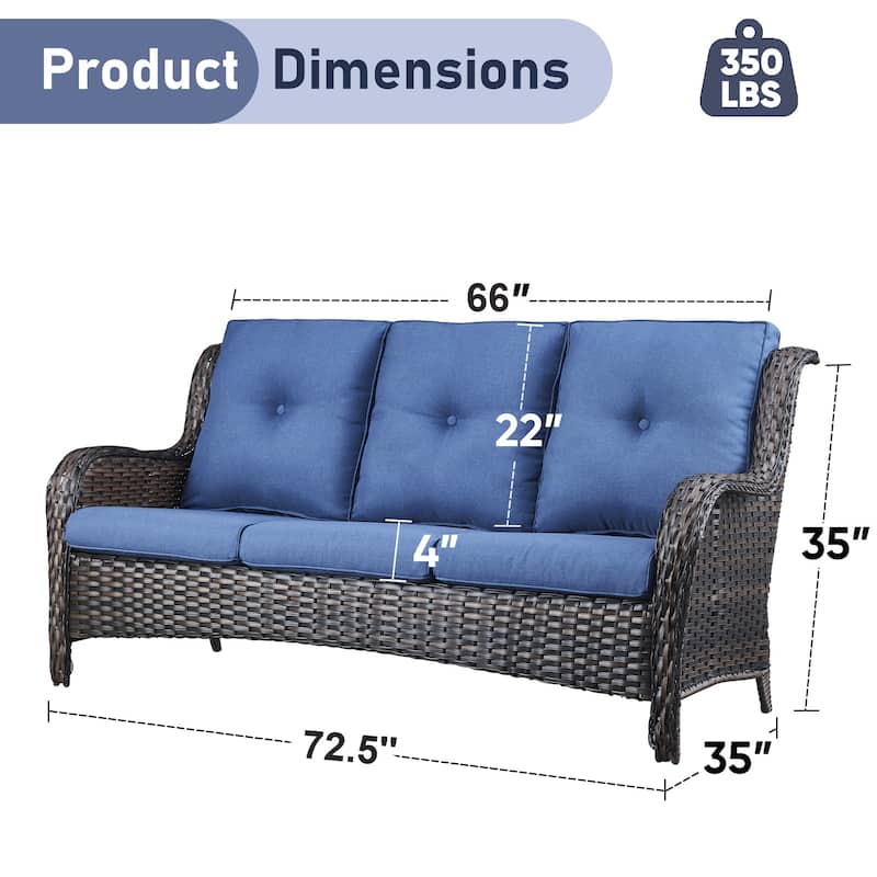 3-Seat Patio Wicker Sofa Outdoor Rattan Sofa