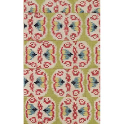 Hand-Woven Green Kilim Oriental Area Rug Handmade Wool Carpet - 4'10"x 7'11"