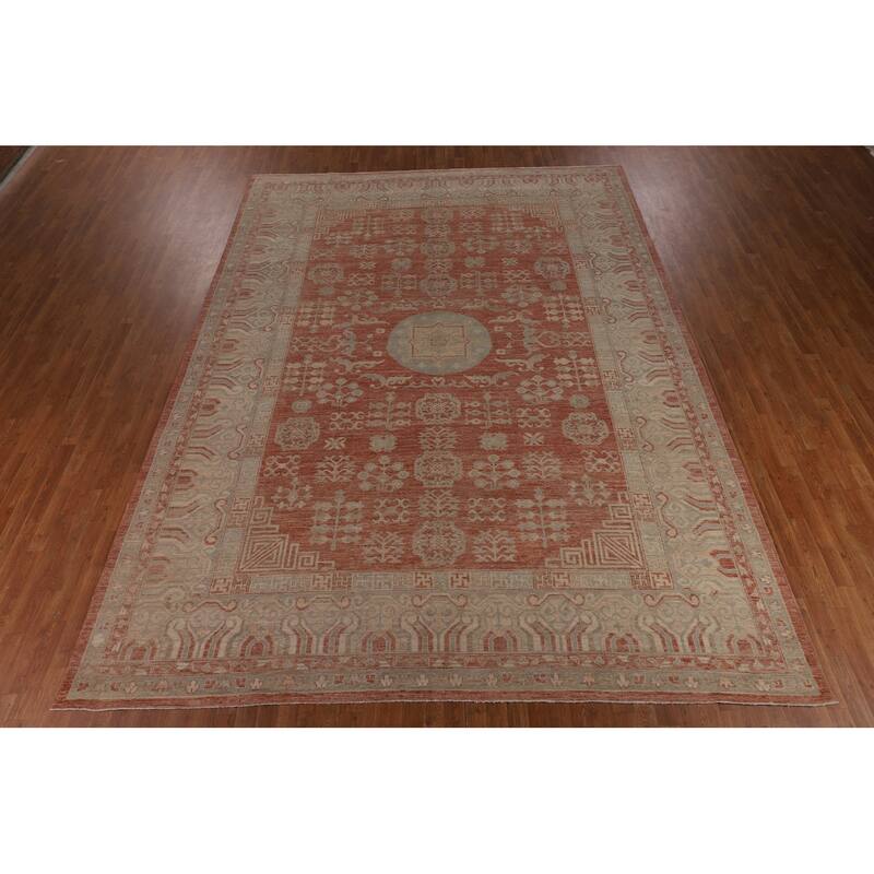 Geometric Oushak Turkish Large Rug Handmade Wool Carpet - 10'2"x 13'8"