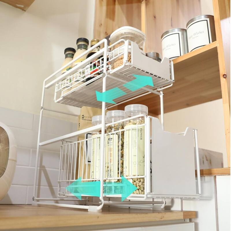2-Tier Pull Out Under Sink Storage Pantry Shelves Organizer for Kitchen