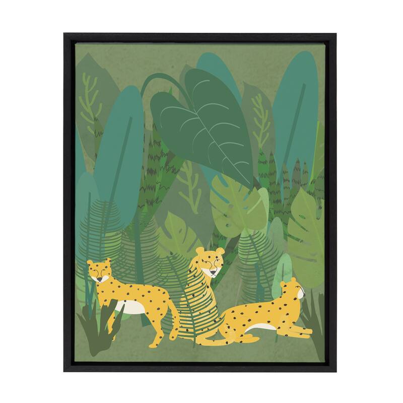 Kate and Laurel Sylvie Cheetahs Framed Canvas by Queenbe Monyei - 18x24 - Plastic - Black