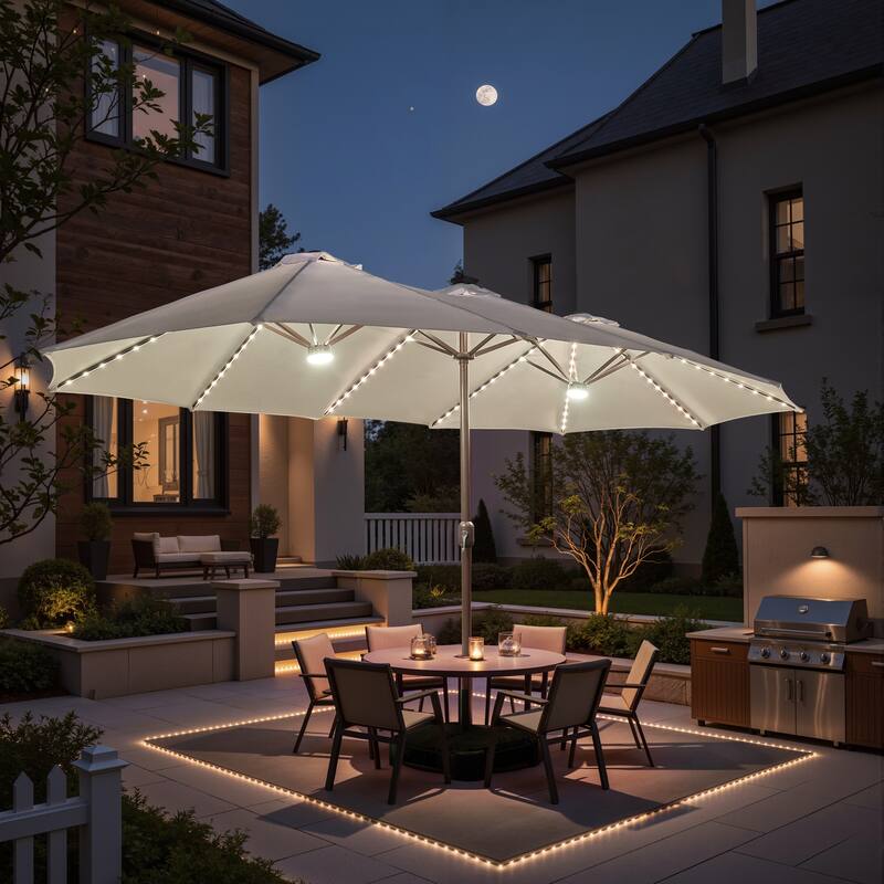​OVIOS 15ft Double Side Patio Outdoor Umbrella with Crank & LED Light