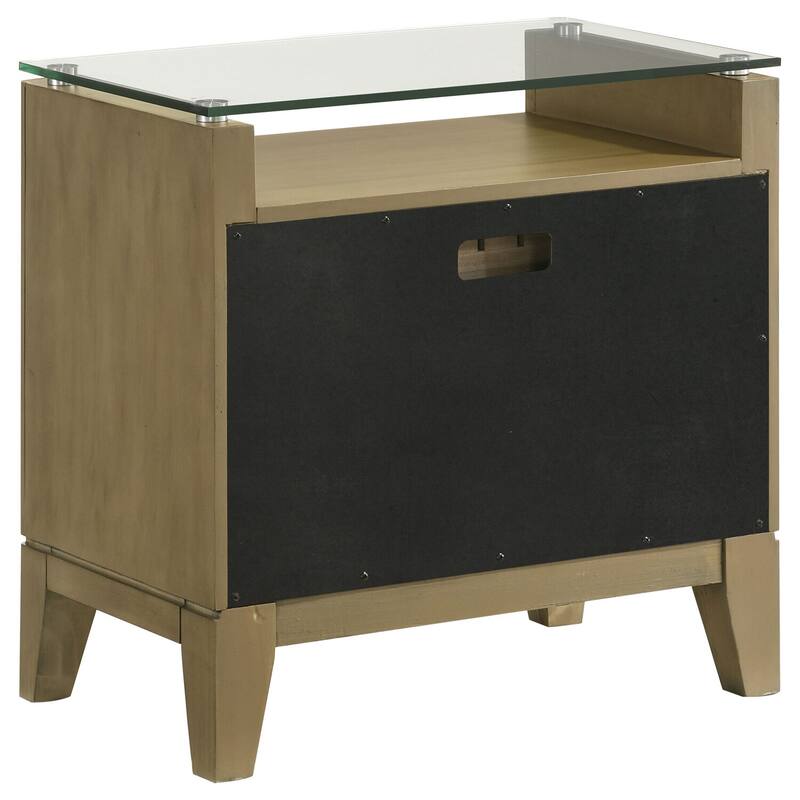 Natural Pine 2-Drawer Glass Top Nightstand with Curved Fronts, Cord Management and Antique Nickel Hardware