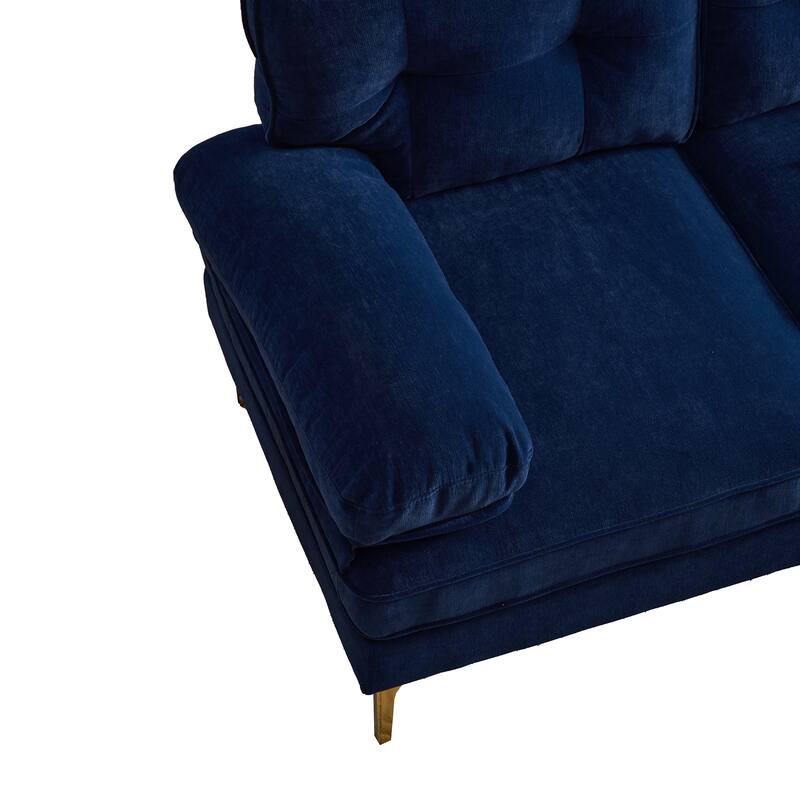 Velvet Sectional Sofas Couches with Pillow Top Arms and Upholstered Backrest, Modern L-Shaped Couches with Metal Legs