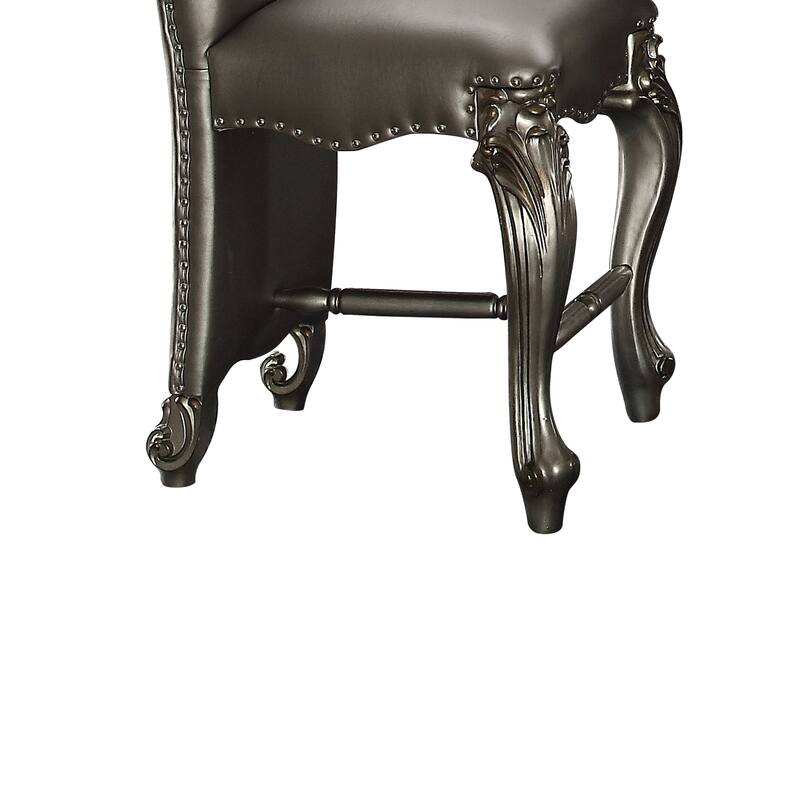 Leatherette Upholstered Wooden Counter Height Chair with Cabriole Legs, Silver, Set of Two