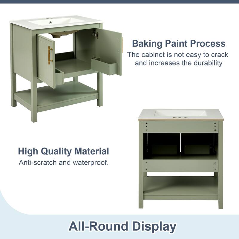 30-Inch Bathroom Vanity with Ceramic Sink and Versatile Storage