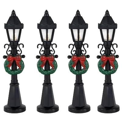 Set of 4 Lighted Street Lamps Christmas Village Display Pieces - 4.75"