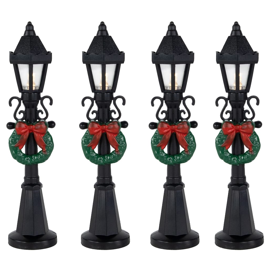 Set of 4 Lighted Street Lamps Christmas Village Display Pieces - 4.75"