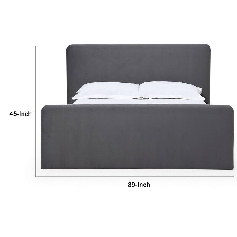 Cave California King Size Platform Bed, Velvet Upholstered, Charcoal Gray