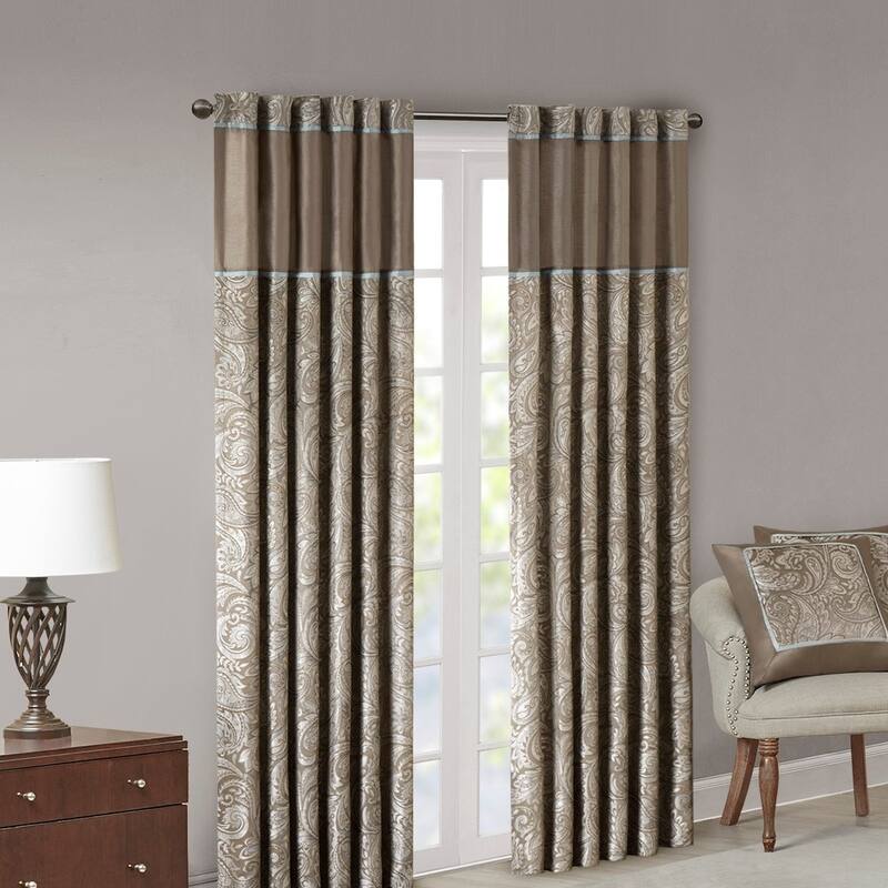 Jacquard Curtain Panel Pair(2 Pcs Window Panels) - Brown Multi - 108 Inches