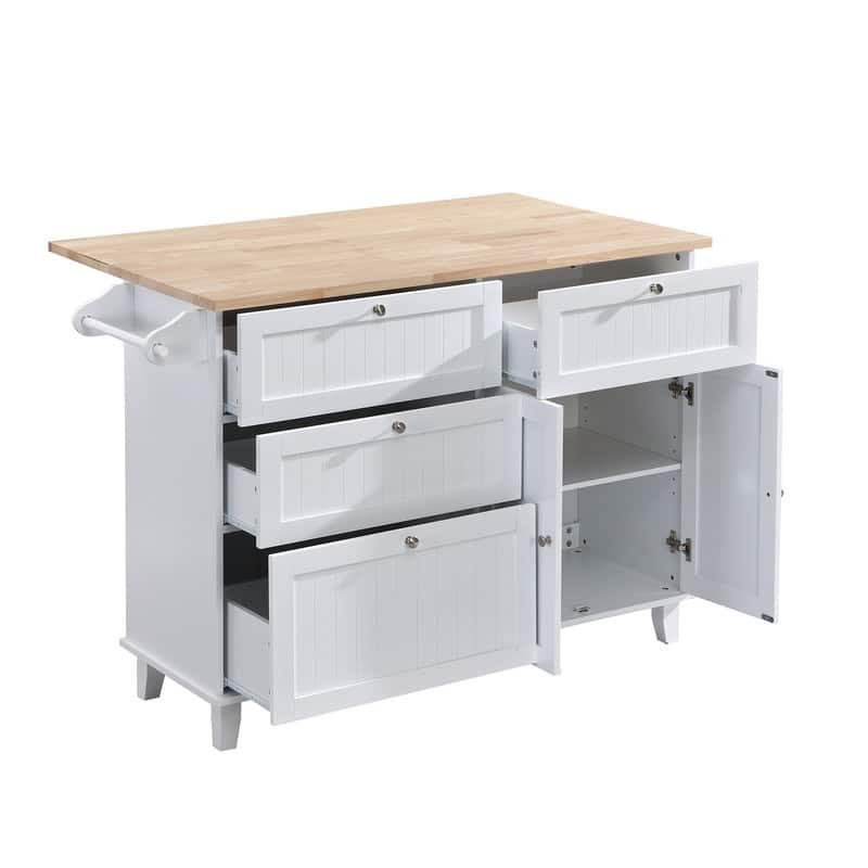 Farmhouse-Style Kitchen Island Set with Drop-Leaf Table, Two Seats, Storage Cabinet, Drawers, and Towel Rack‌