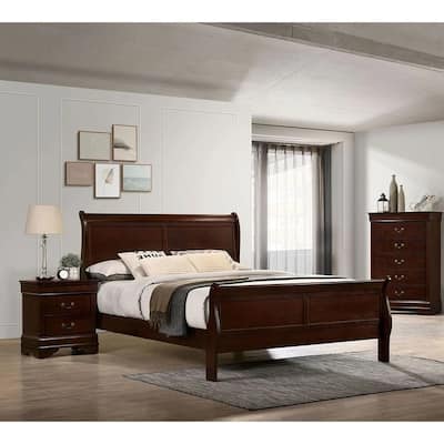 Queen Size Solid Wood Sleigh Bed with Dovetail Construction