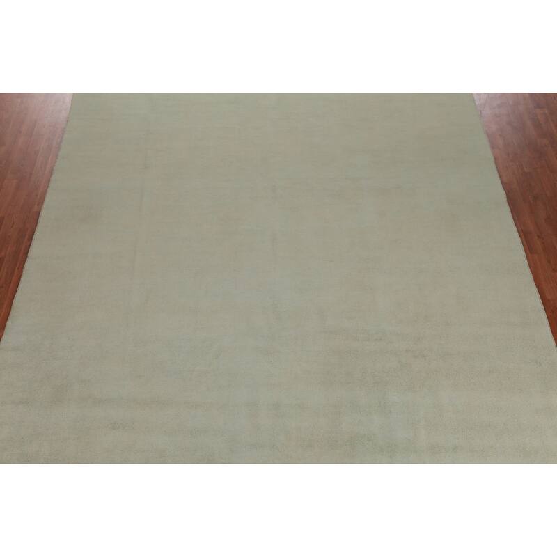 Hand Knotted Oriental 100% Wool Carpet Modern Solid Green Gabbeh Area Rug - 12' 7'' X 10' 1''