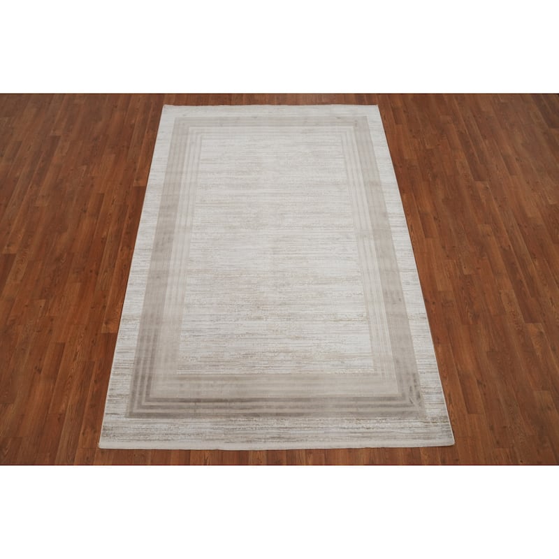 Machine Made Oriental Polyester Carpet Geometric Beige & Ivories Distressed Area Rug - 7' 5'' X 5' 2''