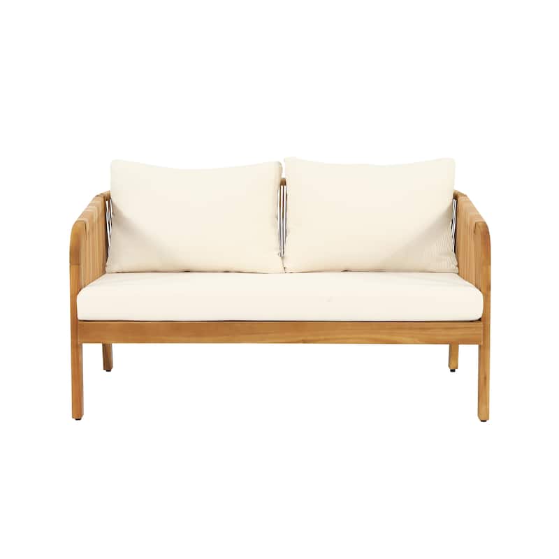 Jabe Outdoor Acacia Wood and Wicker 4 Seater Chat Set by Christopher Knight Home - 26.25" L x 30.50" W x 27.50" H