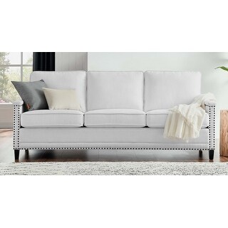 Hermitage White Fabric Upholstered Sofa with Nailhead Trim Bed