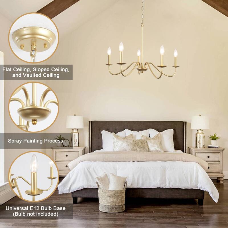 5-Light Rustic Farmhouse Candle Chandelier for Bedroom, Kitchen, Living Room and Foyer