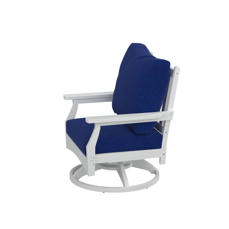 Aspen Rock/Swivel Deep Seating Chairs-White/Navy Cushion (Set of 2)