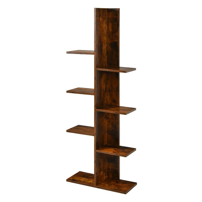 8 Shelf Tree Bookshelf Wooden Bookcase Free Standing Display Shelf
