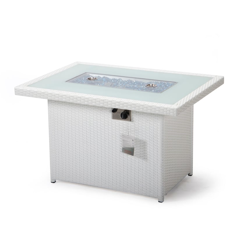 LeisureMod 44" Outdoor Fire Pit Table with 55,00 BTU - Rectangular Wicker Rattan Table for Lounge Porch Backyard Patio Decor