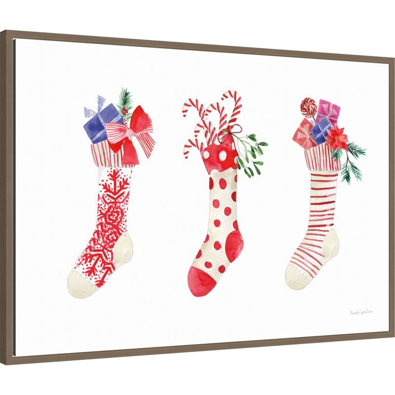 Decked Out Stockings by Mercedes Lopez Charro (33 x 23 in.), Framed Canvas Wall Art Print - Sylvie Dark Gold
