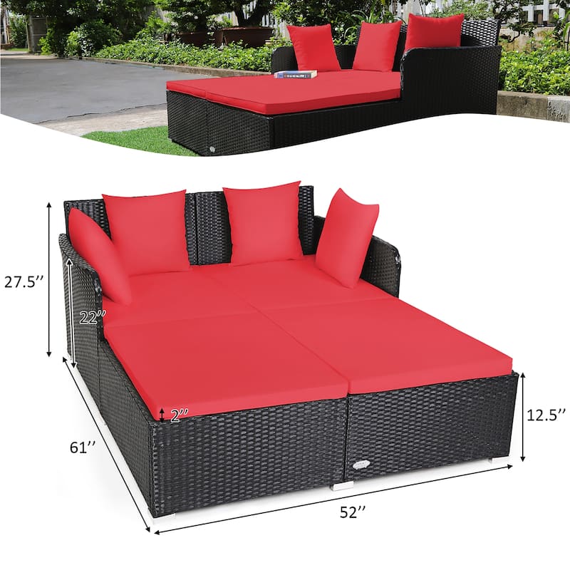 Costway Outdoor Patio Rattan Daybed Pillows Cushioned Sofa Furniture - See details