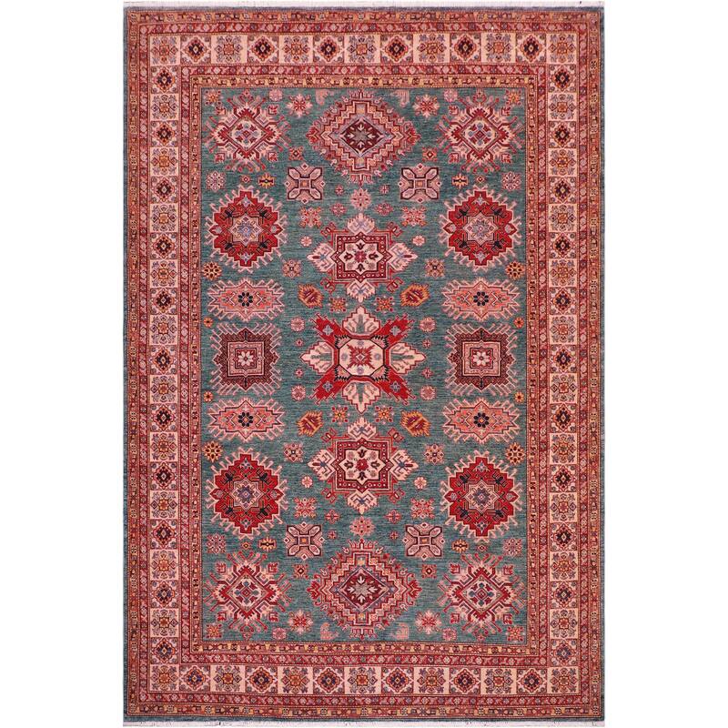 Caucasian Super Kazak Rowan Green/Beige Hand Knotted Wool Rug - 8'2'' x 10'2''