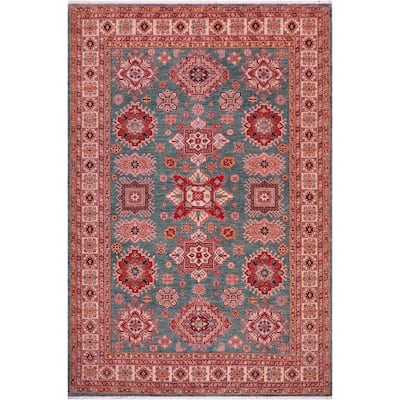 Caucasian Super Kazak Rowan Green/Beige Hand Knotted Wool Rug - 8'2'' x 10'2''