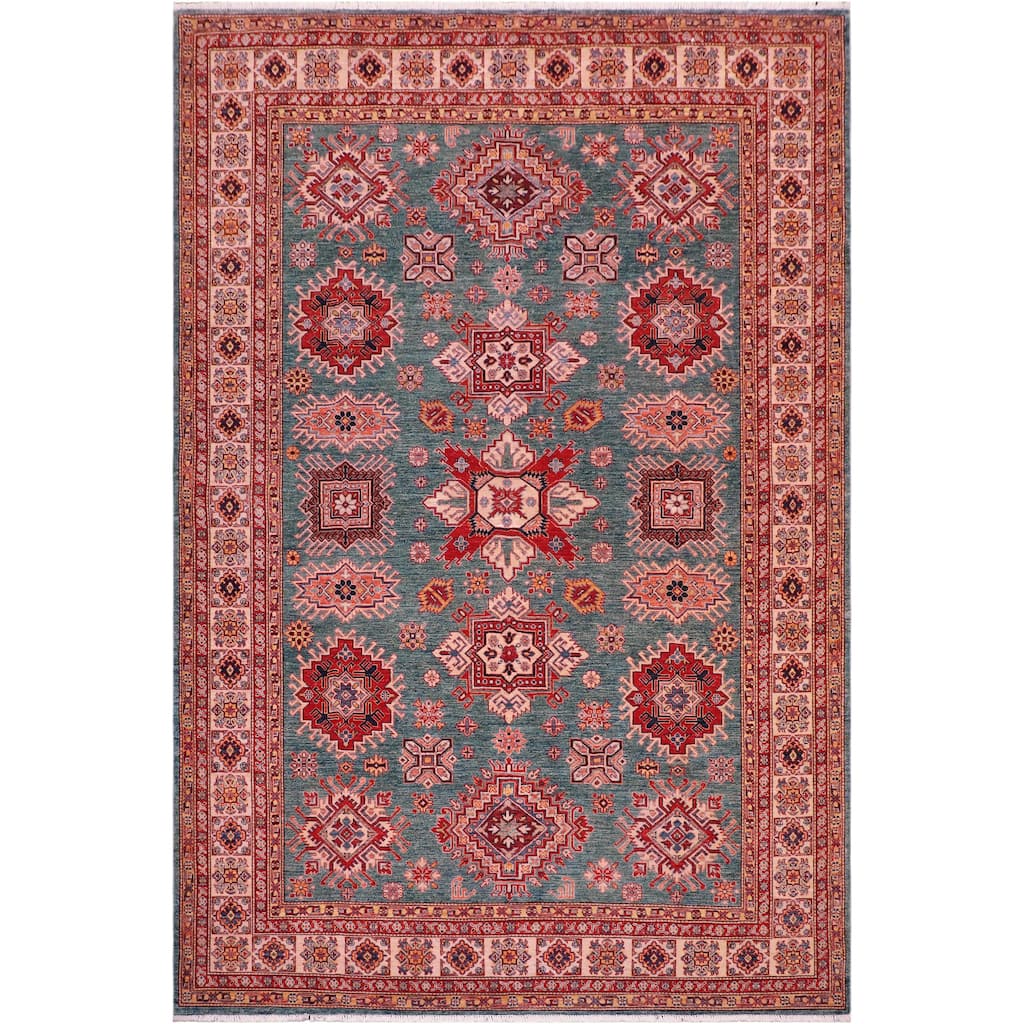 Caucasian Super Kazak Rowan Green/Beige Hand Knotted Wool Rug - 8'2'' x 10'2''