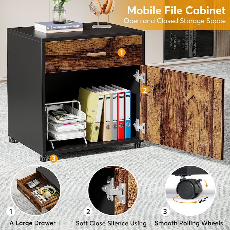 70.8’’ Executive Desk with File Cabinet, Large L-Shaped Office Executive Desk Computer Desk