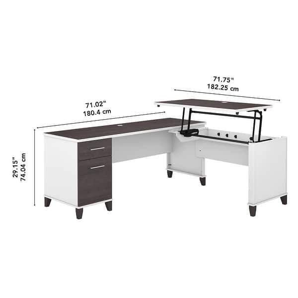 dimension image slide 2 of 10, Bush Somerset 72W 3 Position Sit to Stand L Shaped Desk in Ash Gray